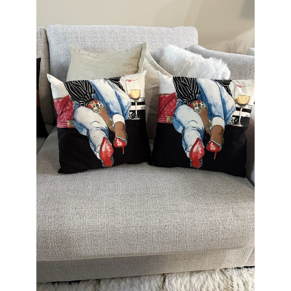 Set of 2 18x18 Modern Fashion Art Graphic Print Square Polyester Zip Pillows